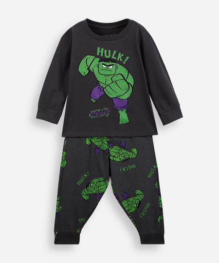 pijama longo infantil de algodão hulk cinza 2