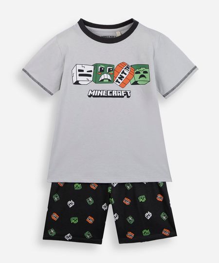 pijama curto infantil minecraft cinza 8