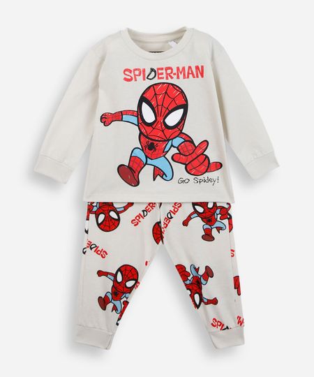 pijama longo infantil de algodão homem aranha bege 2 pijama longo infantil de algodão homem aranha bege 2