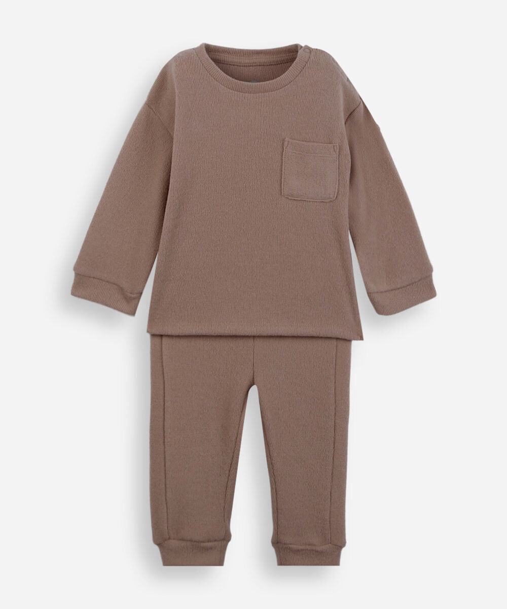 conjunto longo infantil canelado marrom