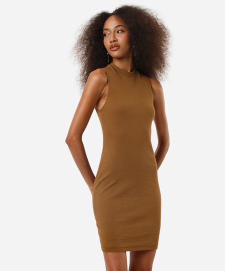 vestido curto feminino de algodão canelado bege G vestido curto feminino de algodão canelado bege G