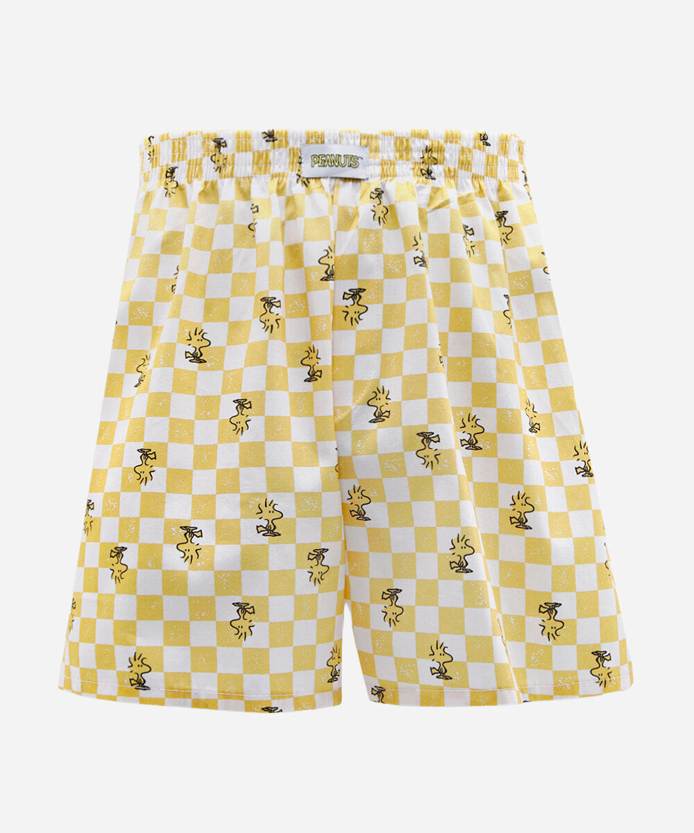 cueca samba canção de algodão peanuts xadrez amarela