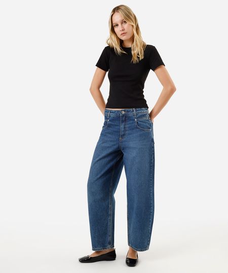 calça baggy feminina jeans cintura média azul 38