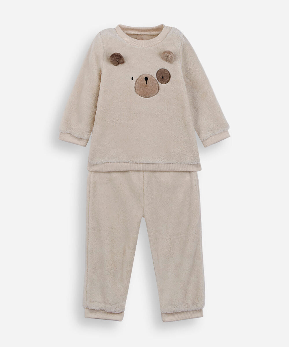 conjunto longo infantil de plush cachorrinho bege