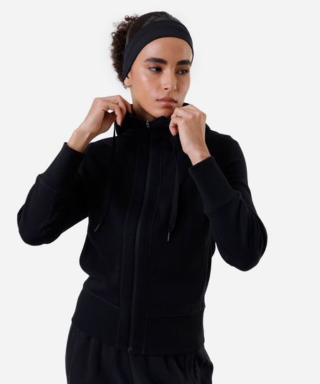 jaqueta feminina de moletom esportiva ace com capuz preta P jaqueta feminina de moletom esportiva ace com capuz preta P