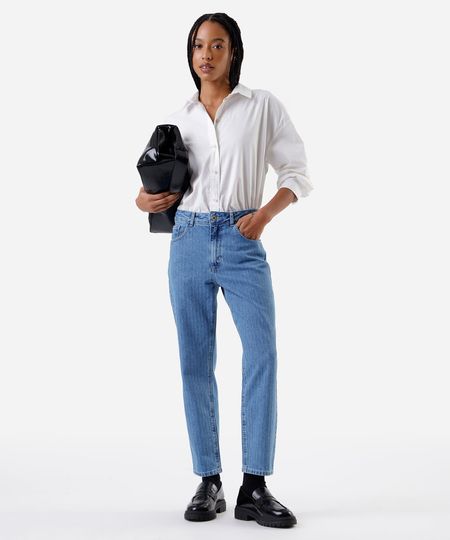 calça mom feminina jeans cintura alta listrada azul 38 calça mom feminina jeans cintura alta listrada azul 38