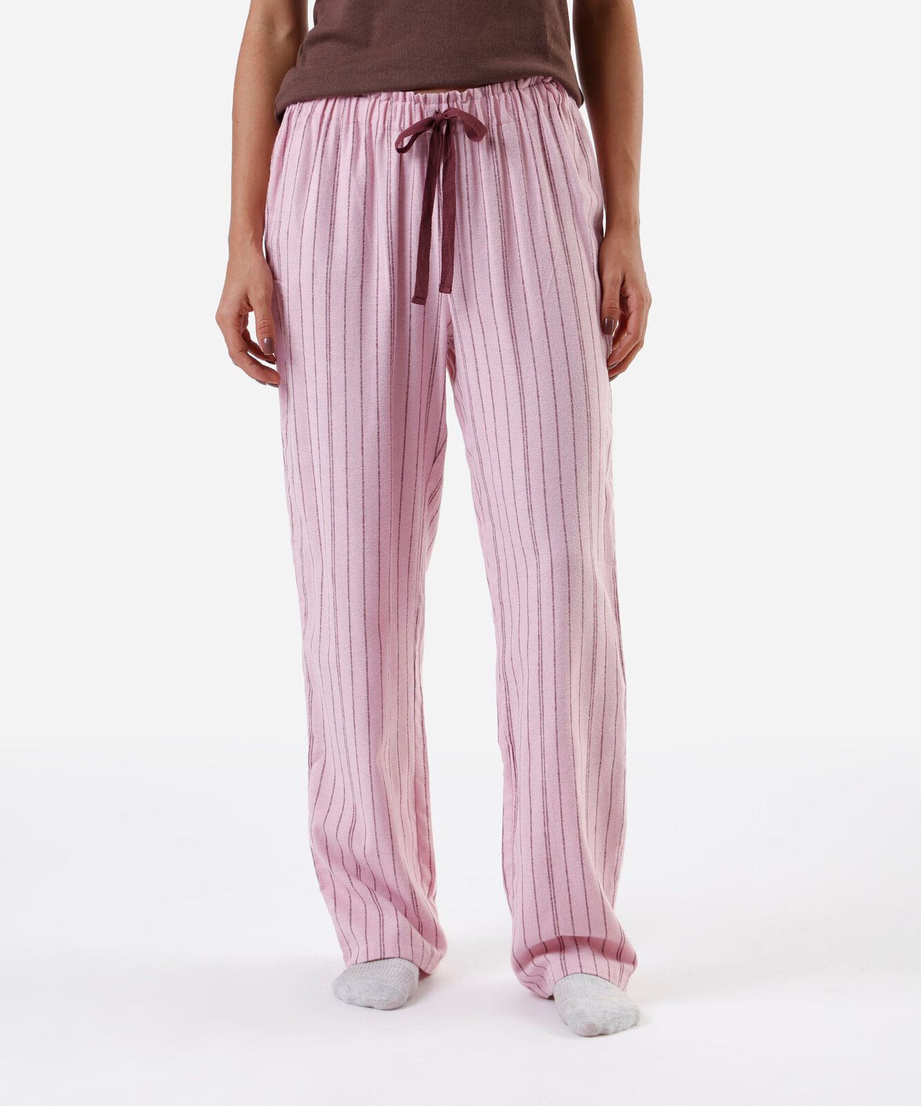 calça de pijama avulsa feminina em algodão listrada rosa