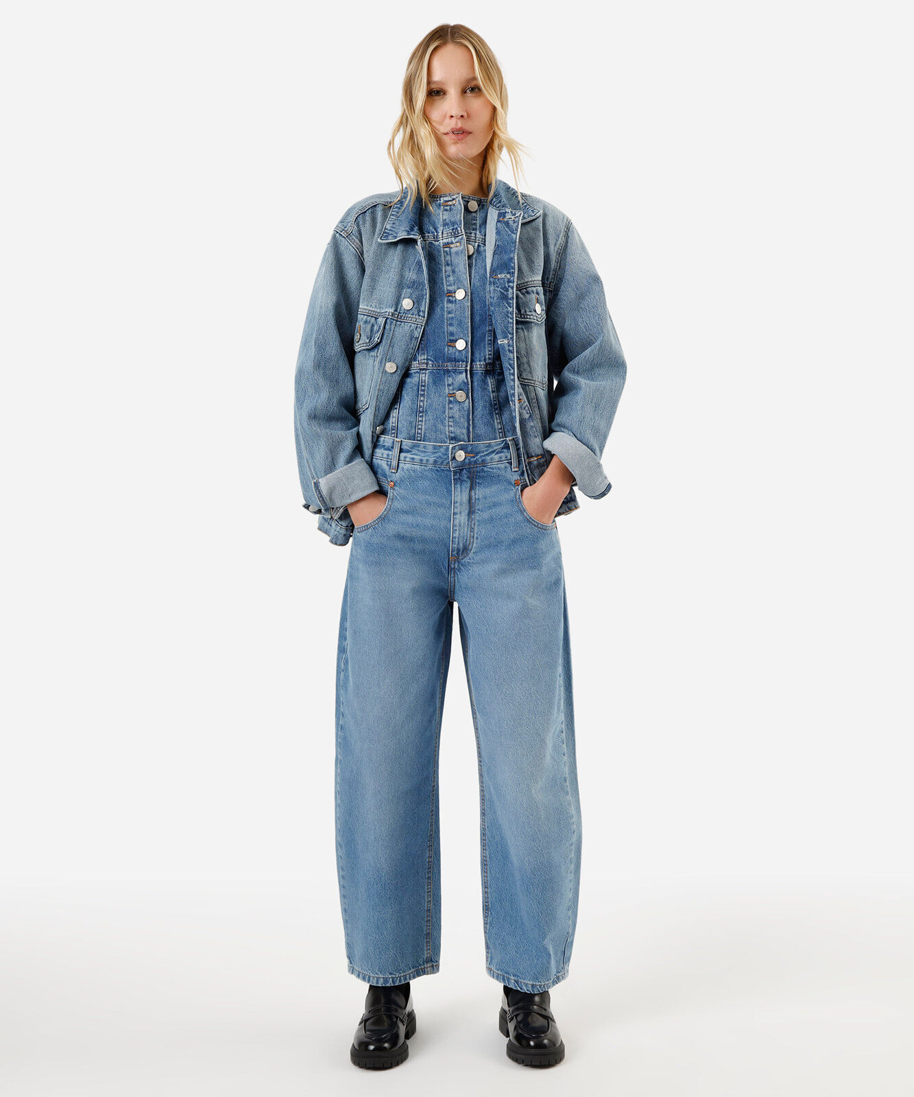 calça baggy feminina jeans cintura média azul