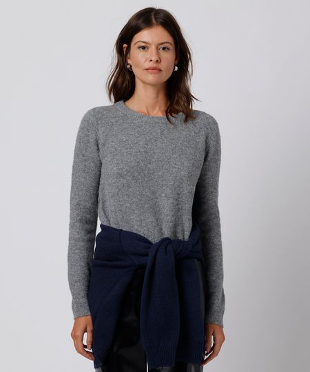 suéter feminino de tricot gola redonda mindset cinza GG