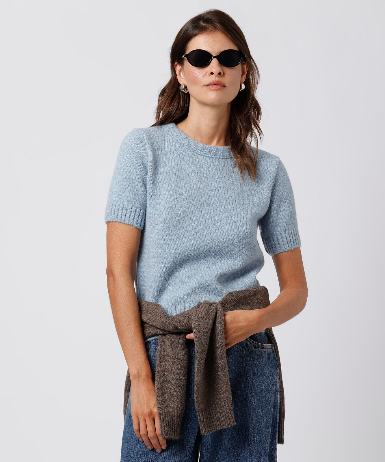 blusa feminina de tricot manga curta mindset azul