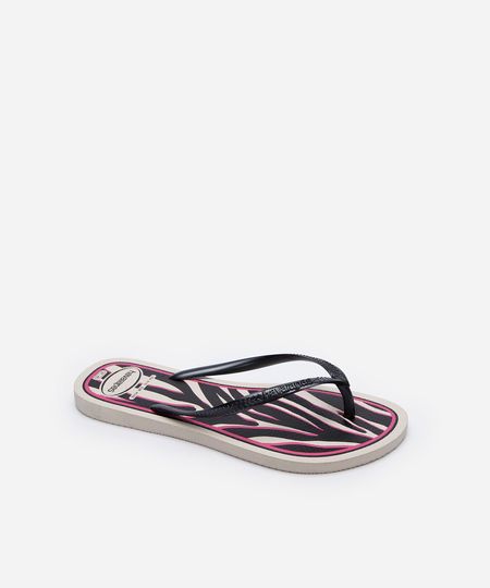 chinelo feminino havaianas slim animal print bege 37-38