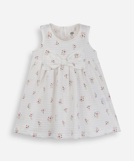 vestido midi infantil com laço floral off white 6-9