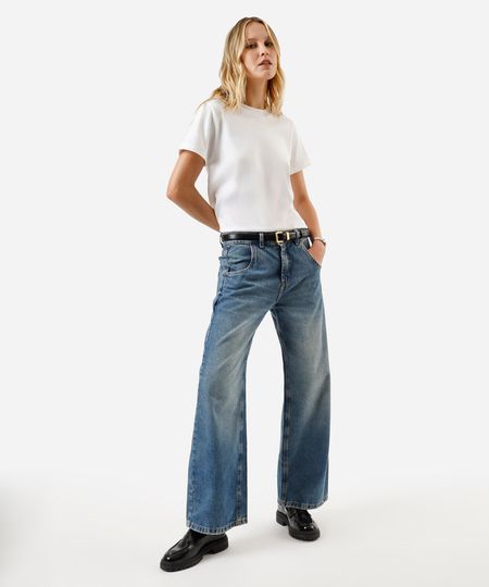 calça wide leg oversized jeans cintura média azul 36 calça wide leg oversized jeans cintura média azul 36