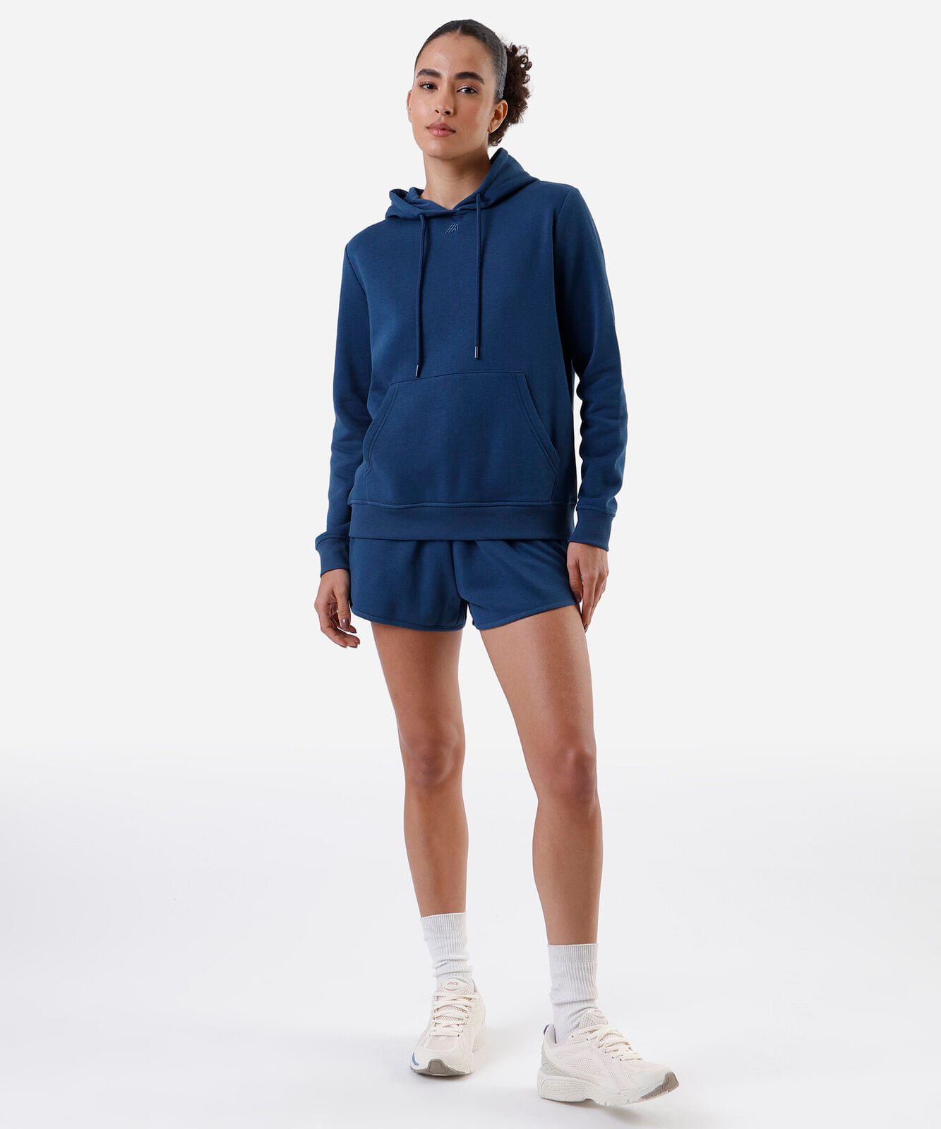 short de moletom cintura média esportivo azul