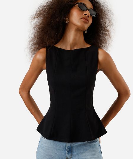 regata feminina peplum com recortes preta P