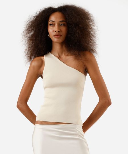 regata feminina de tricot ombro único canelada bege M regata feminina de tricot ombro único canelada bege M