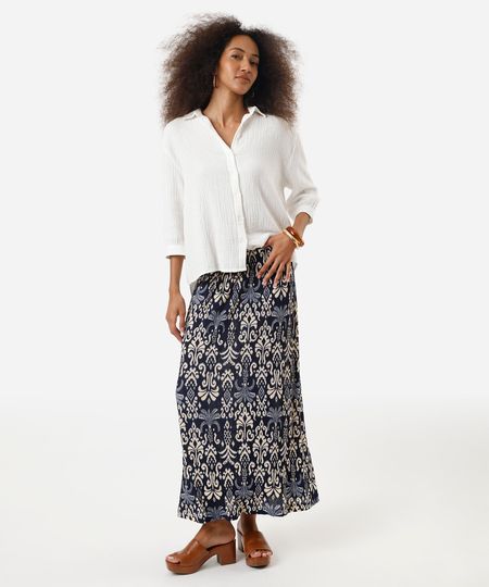saia midi feminina plissada étnica azul G
