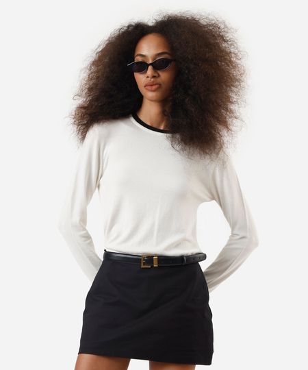 suéter básico feminino de tricot bicolor off white G suéter básico feminino de tricot bicolor off white G