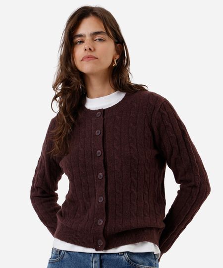 cardigan feminino de tricot texturizado vinho G cardigan feminino de tricot texturizado vinho G