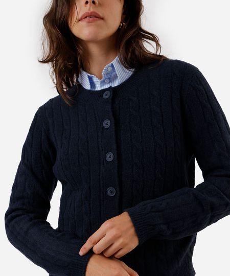 cardigan feminino de tricot texturizado azul M