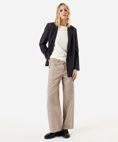 calça oversized feminina de sarja cintura média bege 38 calça oversized feminina de sarja cintura média bege 38