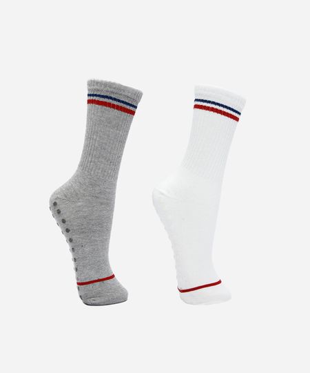 kit de 2 meias cano alto college pilates com antiderrapante colorido 34-39 kit de 2 meias cano alto college pilates com antiderrapante colorido 34-39