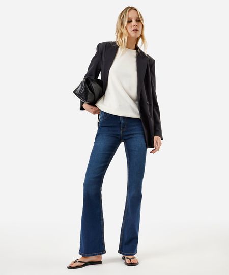 calça jeans flare stretch cintura média azul escuro 34 calça jeans flare stretch cintura média azul escuro 34