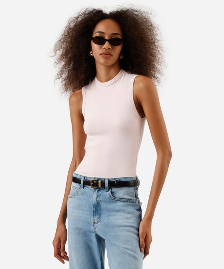 regata básica feminina de algodão decote redondo rosa M regata básica feminina de algodão decote redondo rosa M