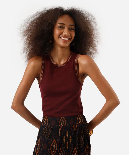 regata feminina de tricot vinho G regata feminina de tricot vinho G