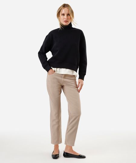 calça mom feminina de sarja cintura alta bege 38