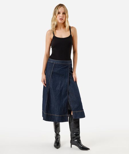 saia midi feminina jeans com fenda azul 34 saia midi feminina jeans com fenda azul 34