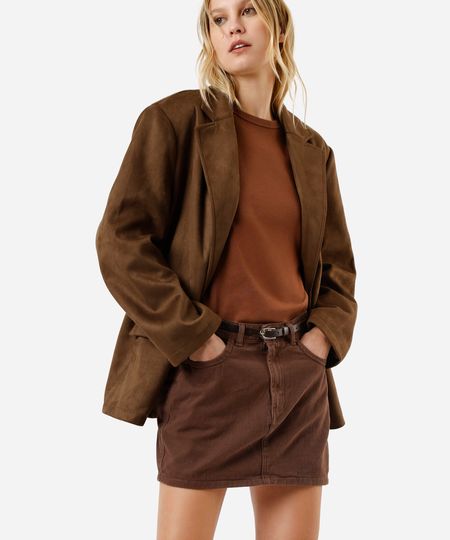 minissaia feminina de sarja com cinto marrom 34