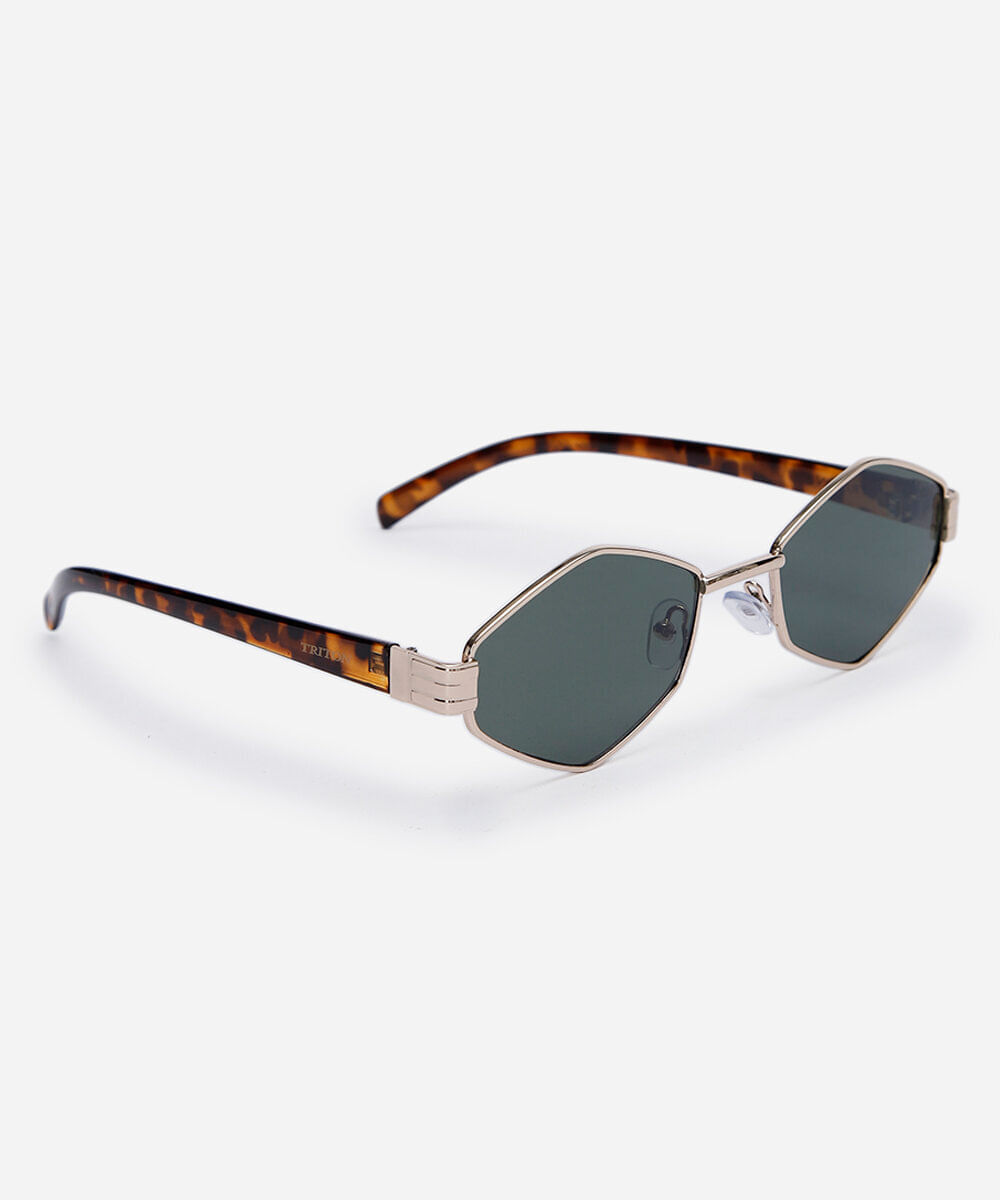 óculos de sol oval feminino de metal triton dourado