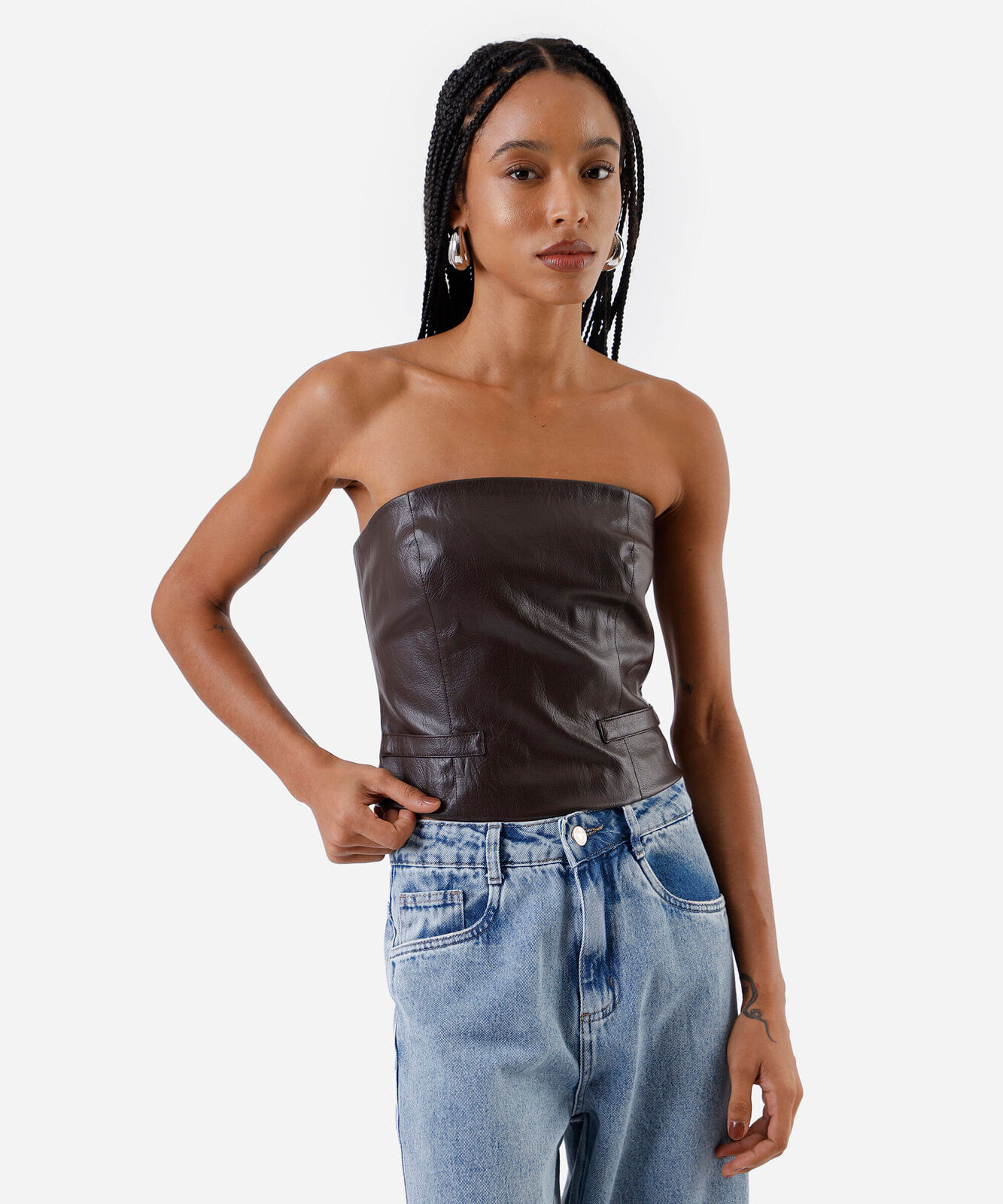 blusa corset feminina de poliuretano marrom