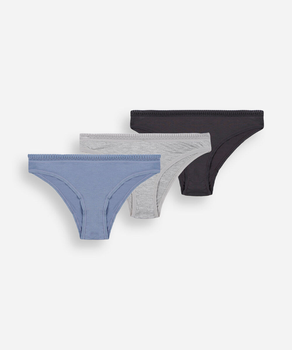 kit de 3 calcinhas biquíni feminina de viscose colorido