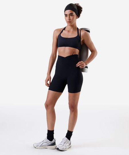 bermuda feminina cós cruzado canelado ace preta G