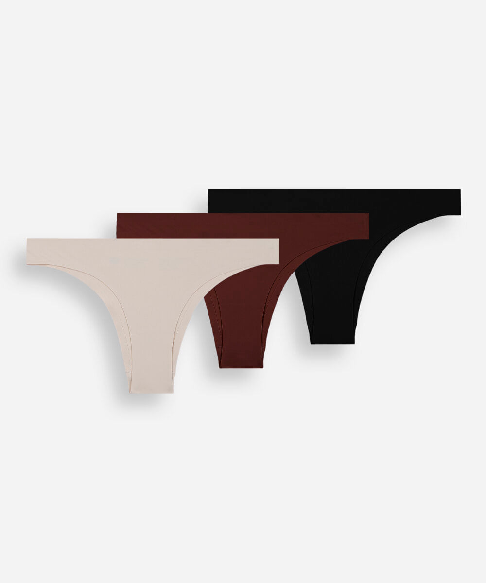 kit de 3 calcinhas biquíni feminina sem costura colorido