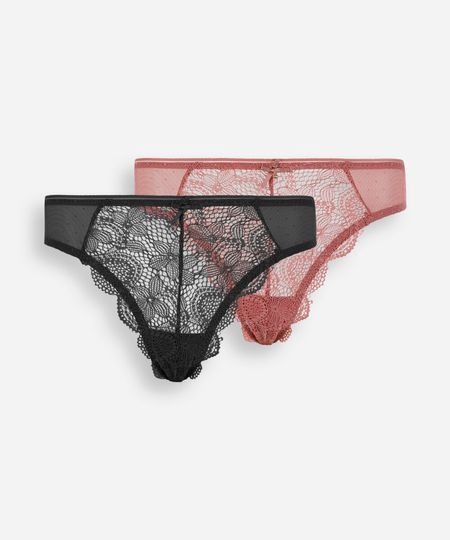 kit de 2 calcinhas fio dental feminina com renda floral colorido P