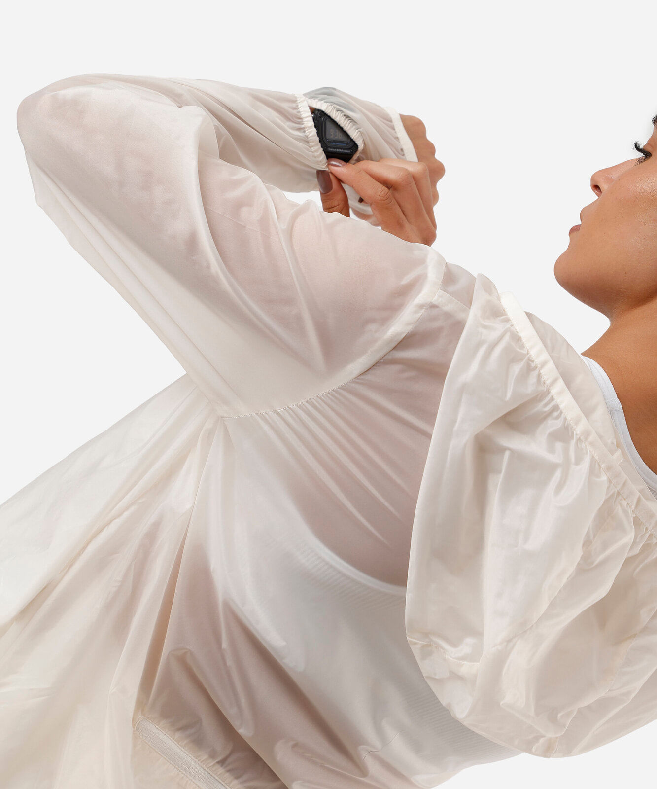 jaqueta corta vento feminino esportiva ace com capuz branca