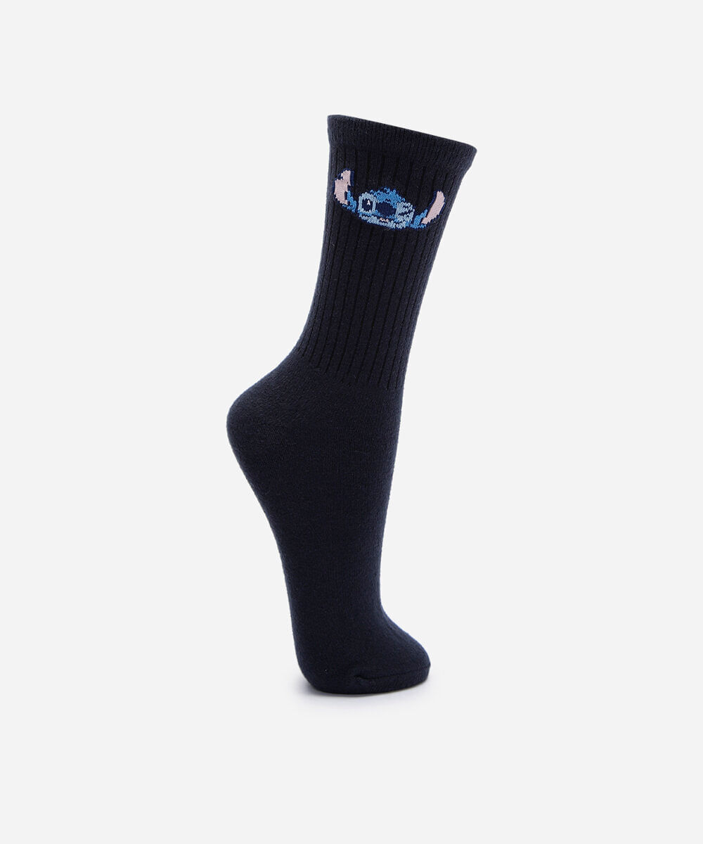 meia cano alto stitch azul