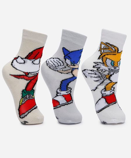 kit de 3 meias infantis cano alto sonic colorido 26-29