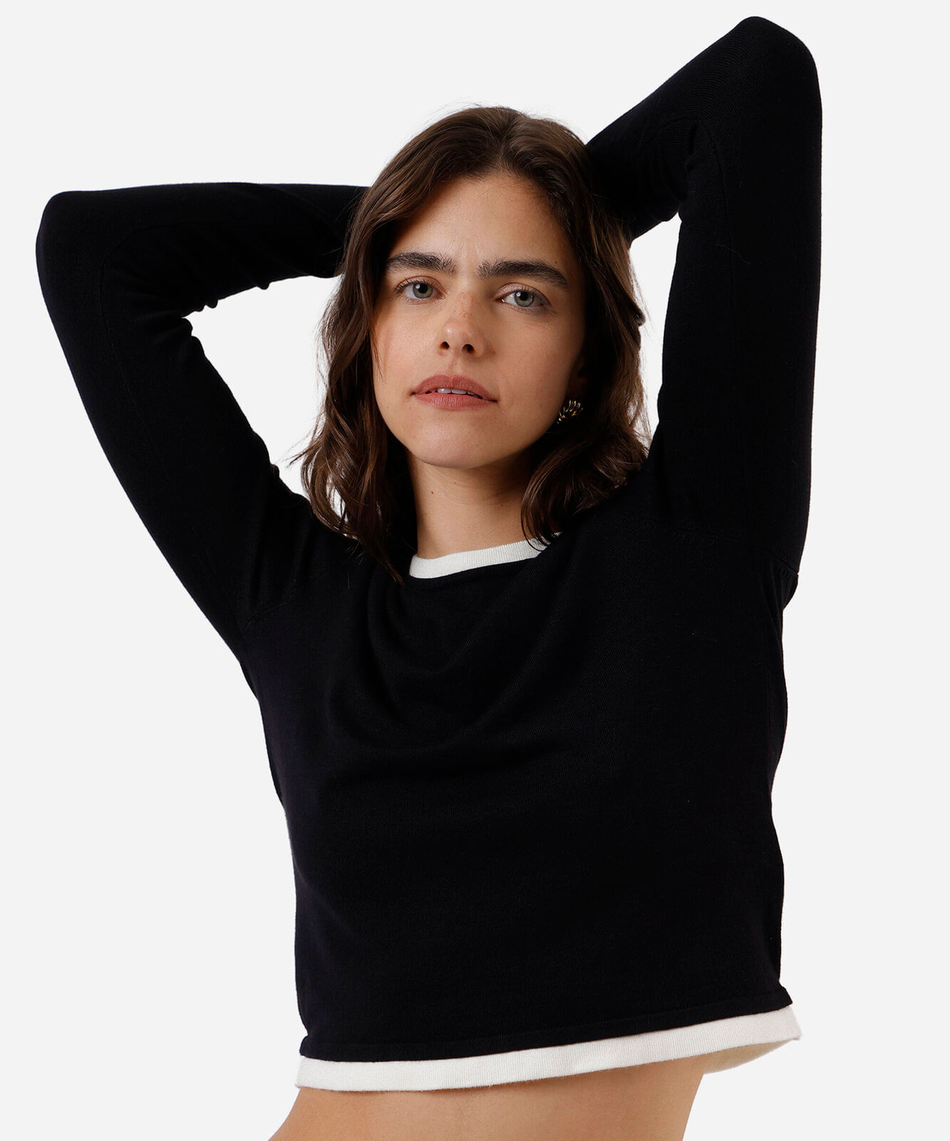 suéter básico feminino de tricot bicolor preto