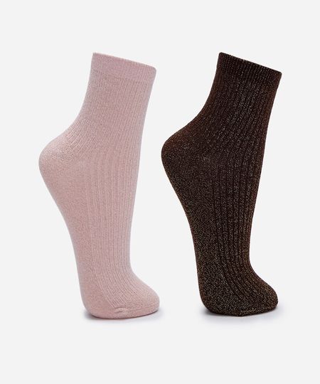 kit de 2 meias cano alto com lurex colorido 34-39