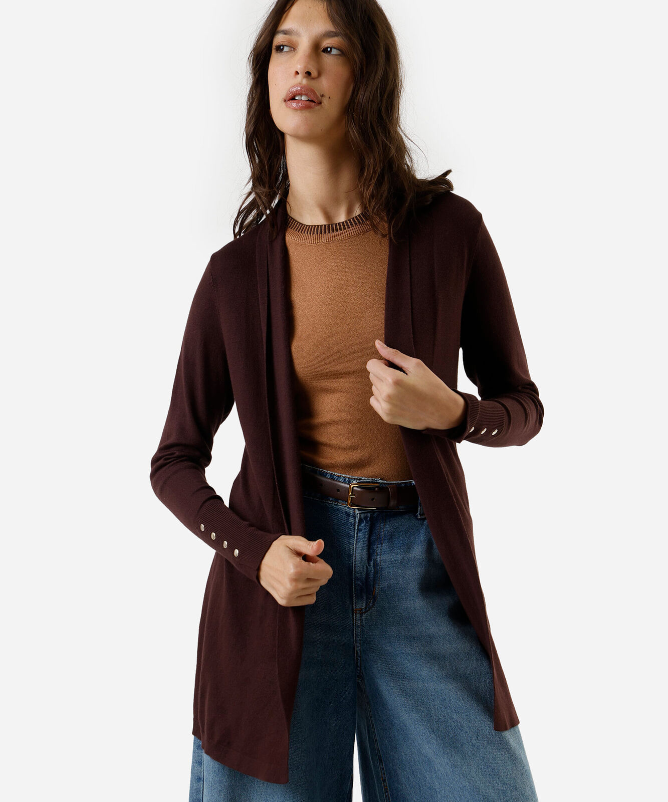 cardigan feminino de tricot marrom