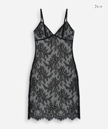 camisola midi alça fina feminina de renda floral preta P camisola midi alça fina feminina de renda floral preta P