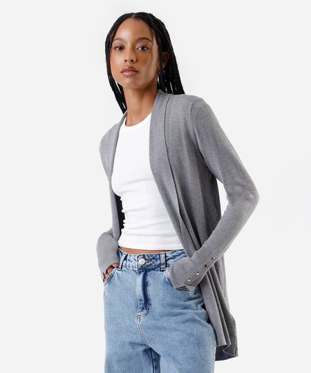 cardigan feminino de tricot cinza M cardigan feminino de tricot cinza M