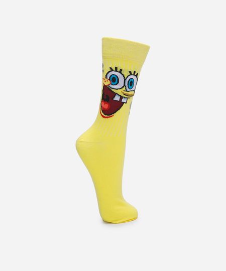 meia cano alto bob esponja amarela 37-40