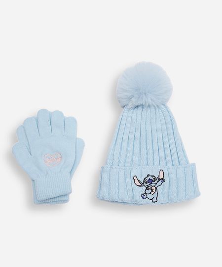 kit infantil de gorro e luvas em tricot bordado stitch azul UNICO kit infantil de gorro e luvas em tricot bordado stitch azul UNICO