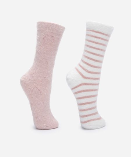 kit de 2 meias cano alto texturizada listrada colorido 34-39