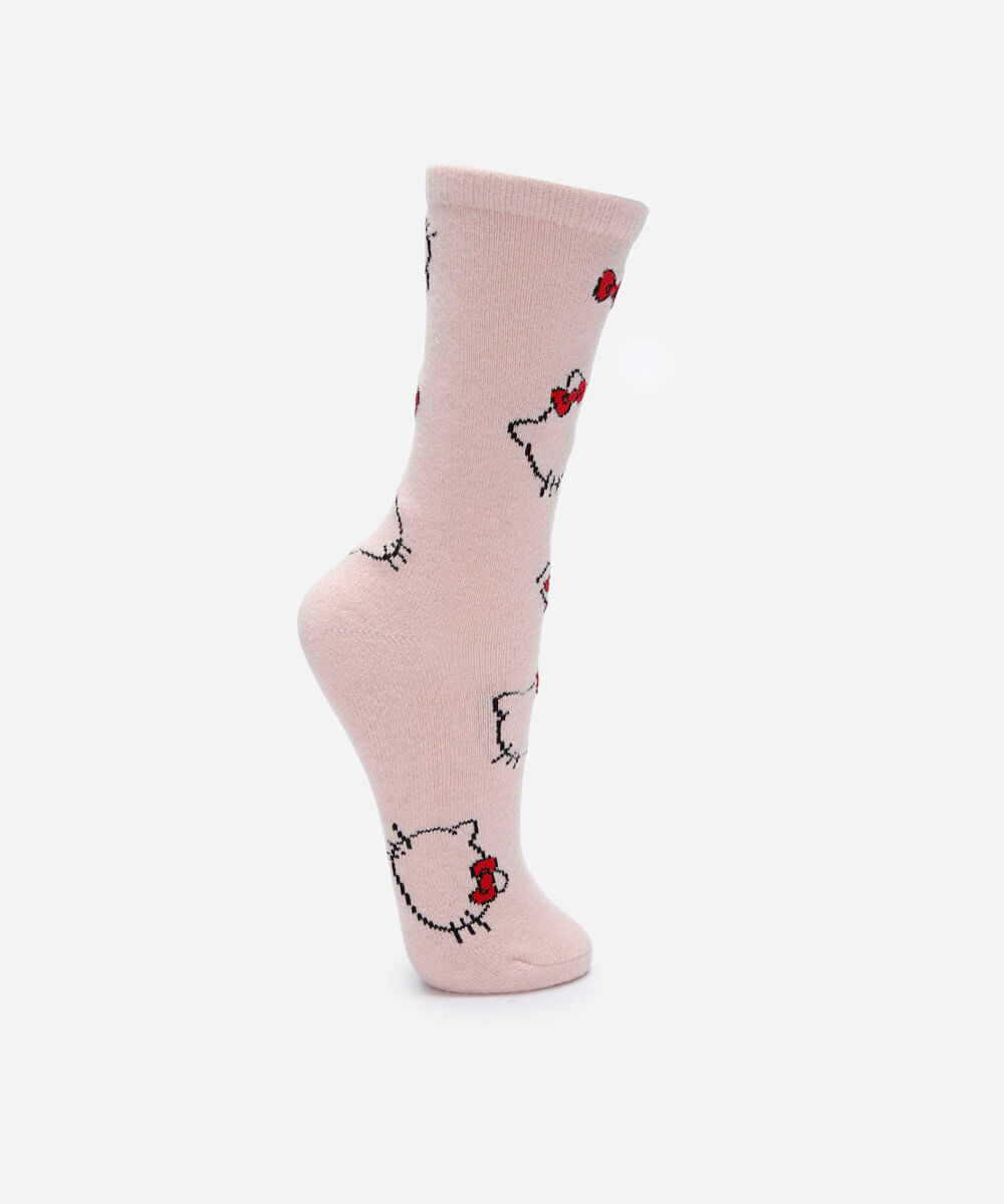 meia cano alto hello kitty rosa